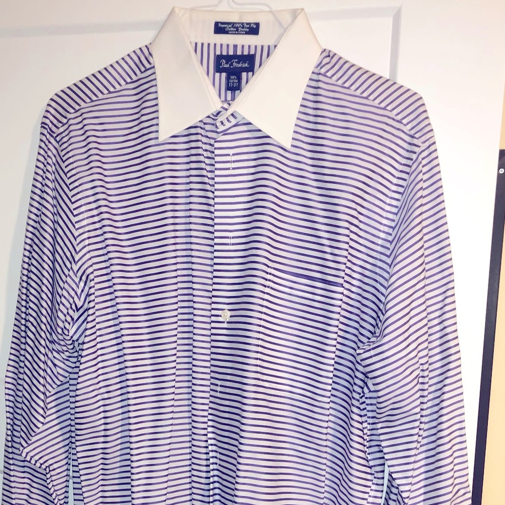 Paul Fredrick, Purple Horizontal Stripe, 100% Cotton Shirt, Sz 17-37, 1-Pocket